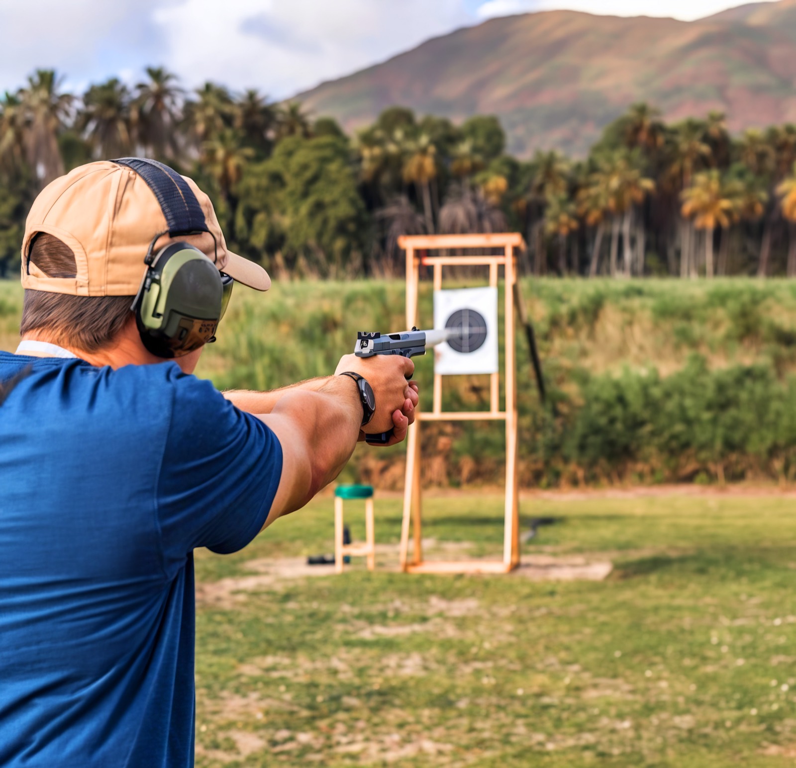 Instructor de Advance Safe Academy practicando tiro con pistola en el range
